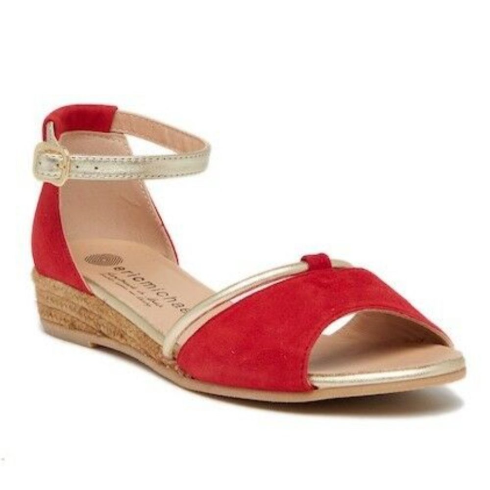 ERIC MICHAEL Red Espadrille Low Wedge Sandal